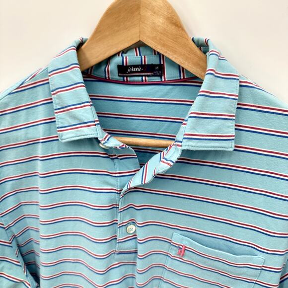 Johnnie-O Mens Blue Stripped Short Sleeve Polo // M - Picture 2 of 6